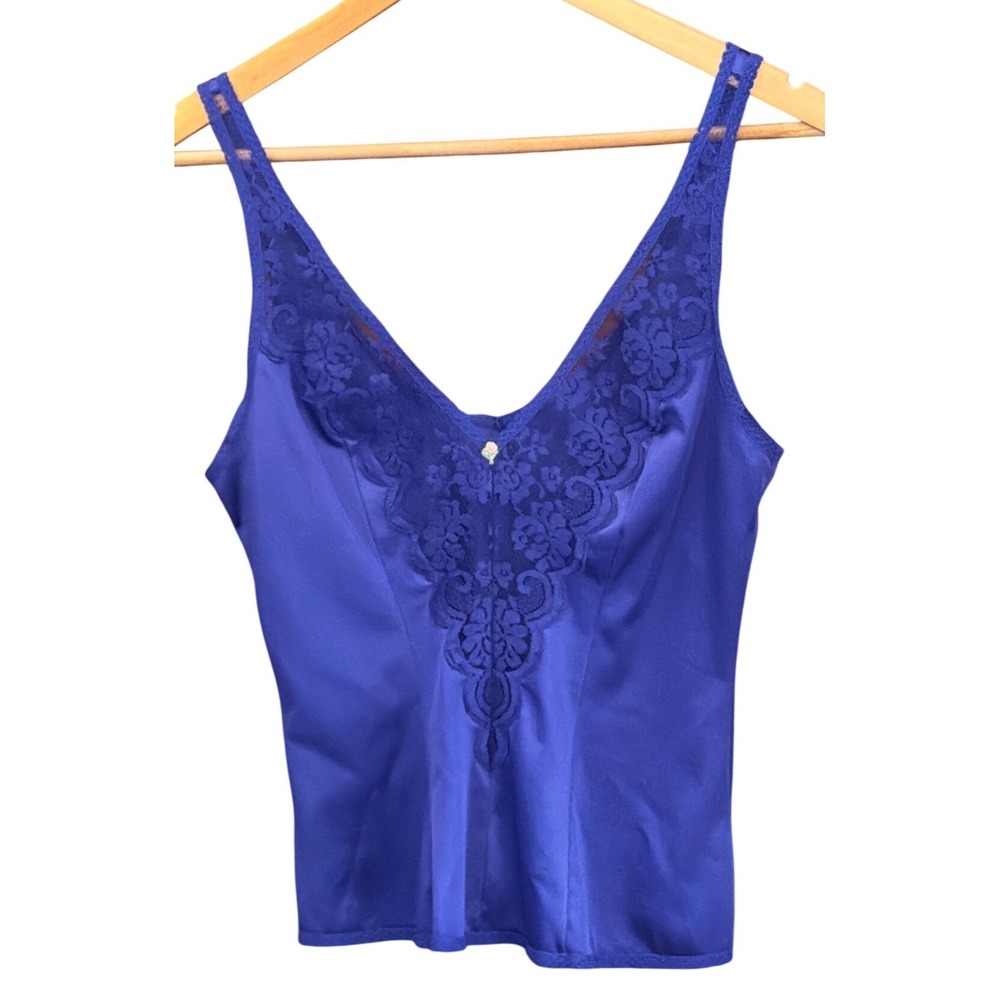 Vintage 70's 80's JCPenney Fantasia Camisole Royal Blue Lace Romantic Retro